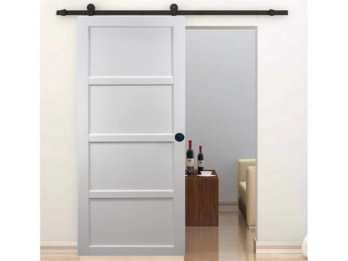 Puerta corredera Tamera blanca 4 paneles H204 x L93 + riel con ruedas y 2 carcasas negras