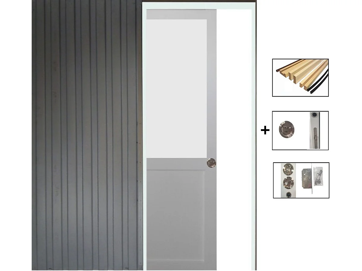 Puerta Corredera Athena Blanca Al 204 x L 83 + Sistema de bolsillo y kit de acabado incluidos sin manilla