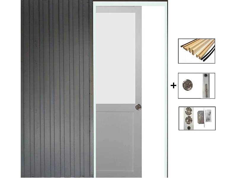 Puerta Corredera Athena Blanca Al 204 x L 83 + Sistema de bolsillo y kit de acabado incluidos sin manilla