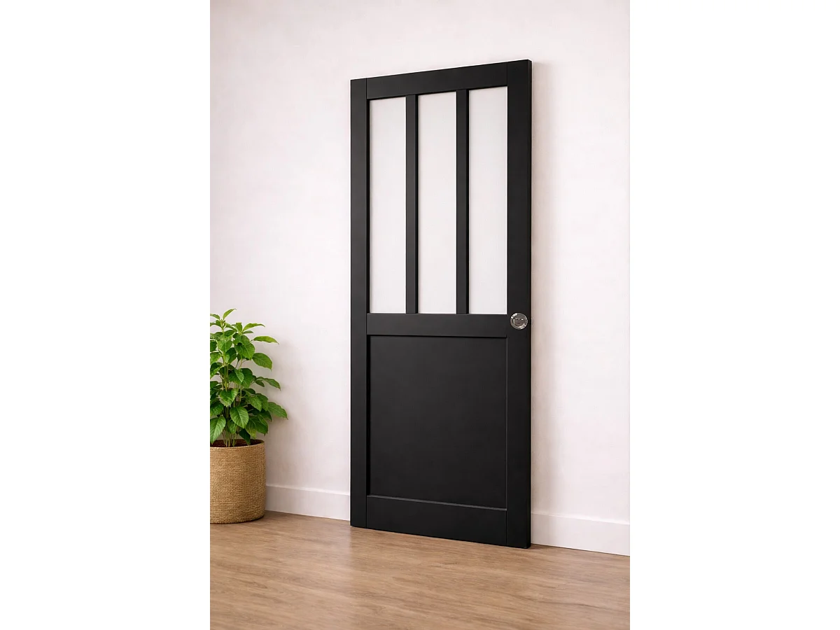 Porte Coulissante Atelier Noir H204 X L83 Cm, Serrure Condamnation Gd Menuiseries