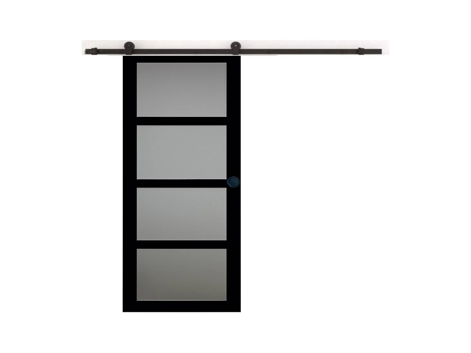 Gd Menuiseries Telia Zwarte Glazen Schuifdeur H204 X L73 + Rolrail En 2 Zwarte Schelpen