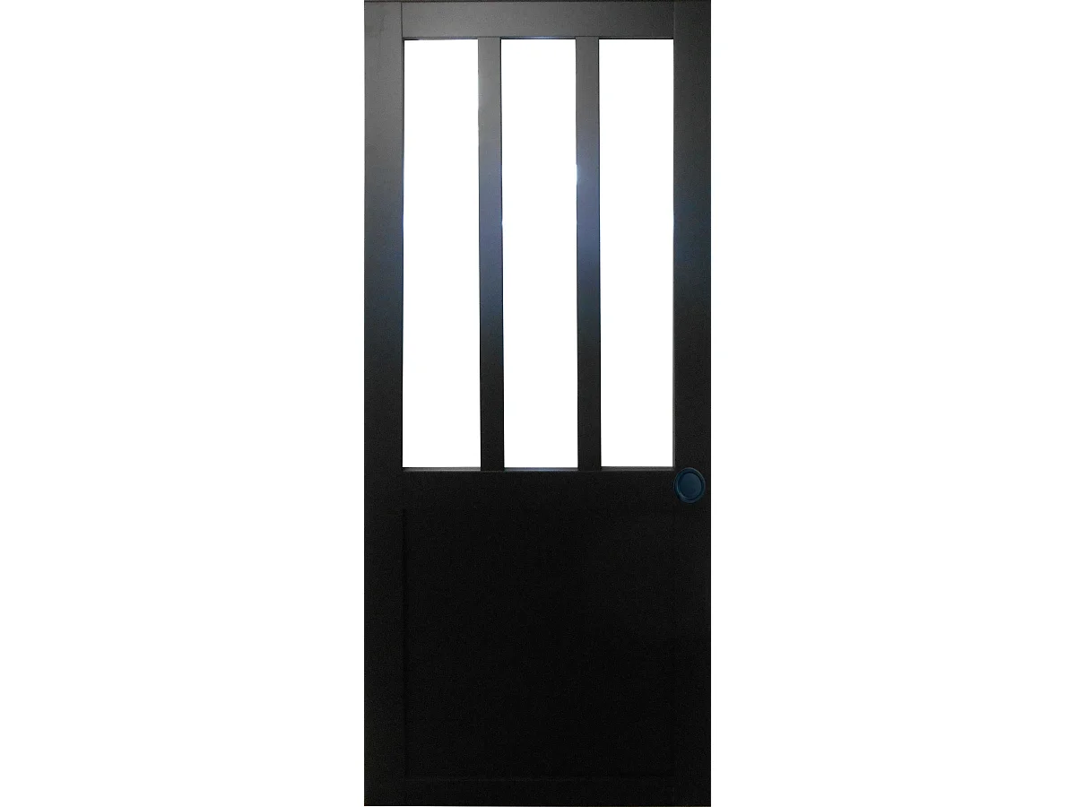 Zwarte werkplaatsschuifdeur H204 x L73 en 2 zwarte schalen