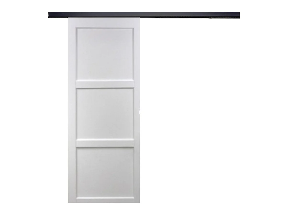 Porte Coulissante Korya Blanc 3 Panneaux H204 X L93 + Rail Alu Bandeau Noir Gd Menuiseries