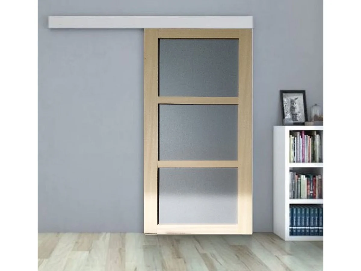 Porte Coulissante Ayous 3 Panneaux Gris Ral 7035 H204 X L83 +rail Alu Et Coquilles Gd Menuiseries