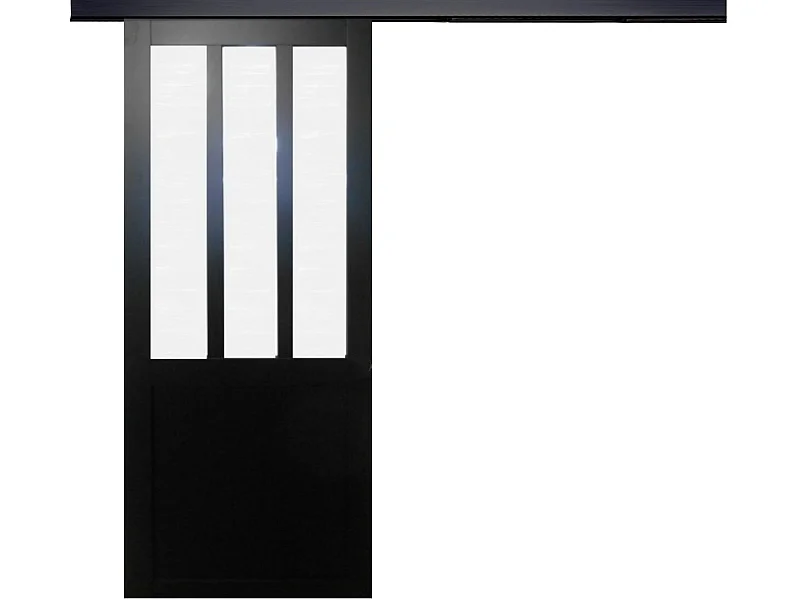 Puerta corredera de taller negra vidrio esmerilado H204 x L83 + riel de aluminio Tira negra