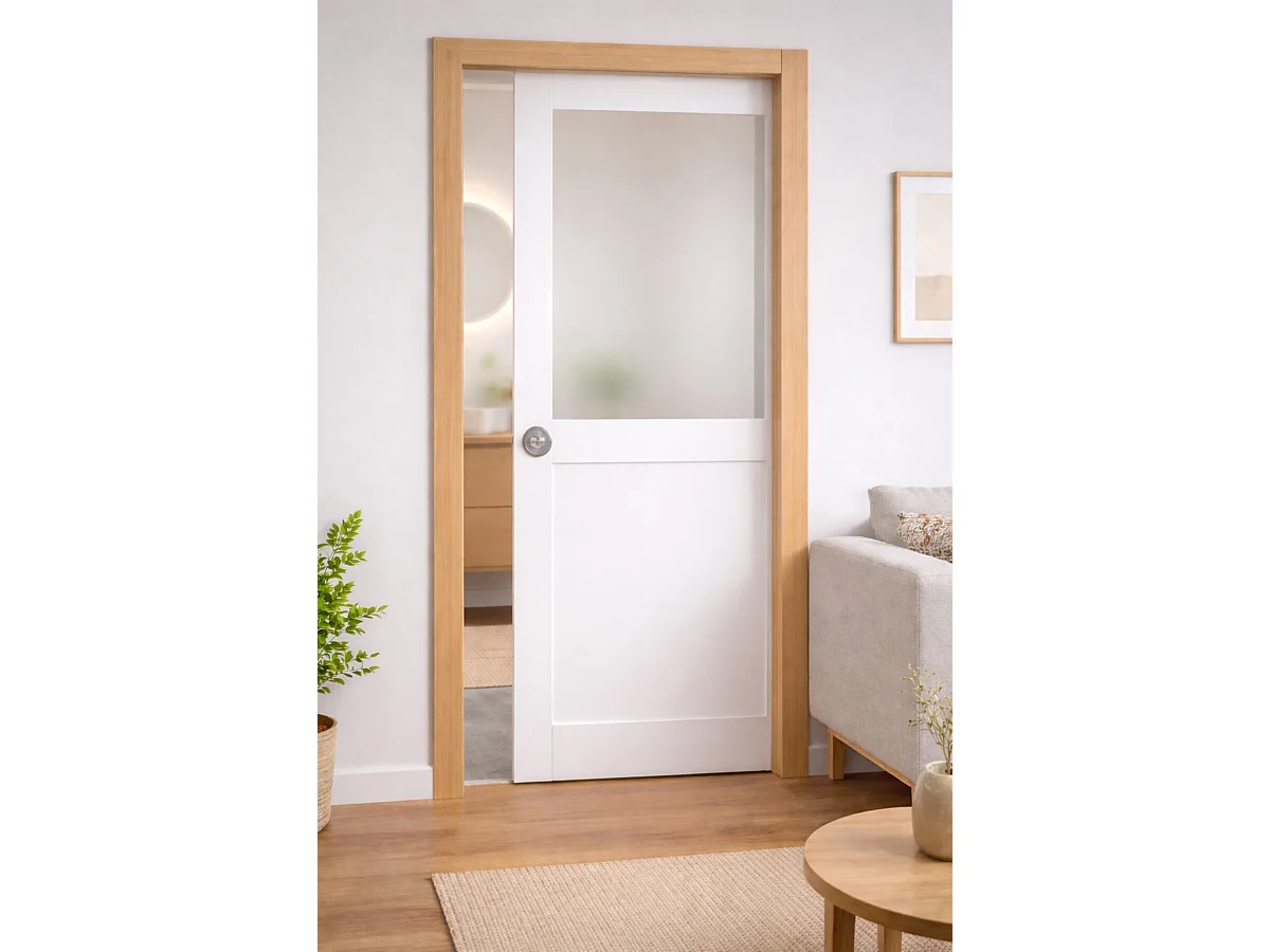 Porta Scorrevole Athena Bianca H204 x L73 + Sistema Pocket e kit di finitura inclusi senza maniglia
