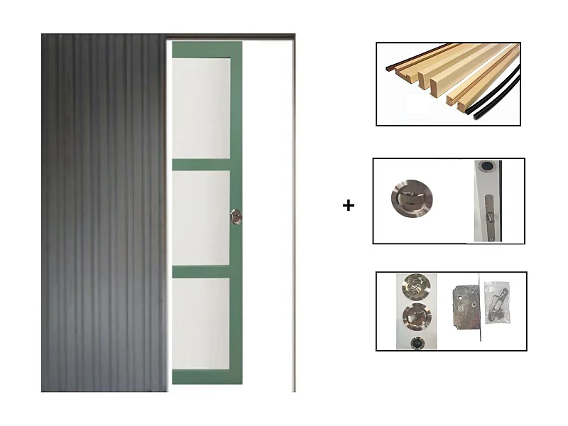 Porte Coulissante Vert Ral 6021 Vitree H204 X L73 + Systeme De Galandage Et Kit De Finition Inclus Gd Menuiseries