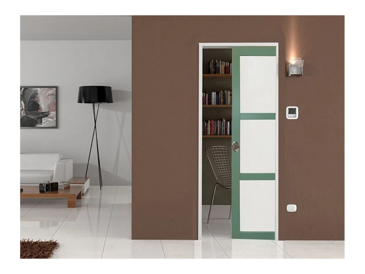 Porte Coulissante Vert Ral 6021 Vitree H204 X L73 + Systeme De Galandage Et Kit De Finition Inclus Gd Menuiseries