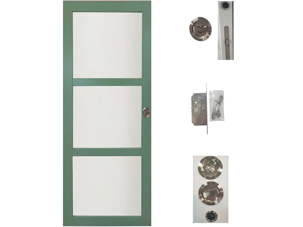 Porte Coulissante Vert Ral 6021 Vitree H204 X L73 + Systeme De Galandage Et Kit De Finition Inclus Gd Menuiseries