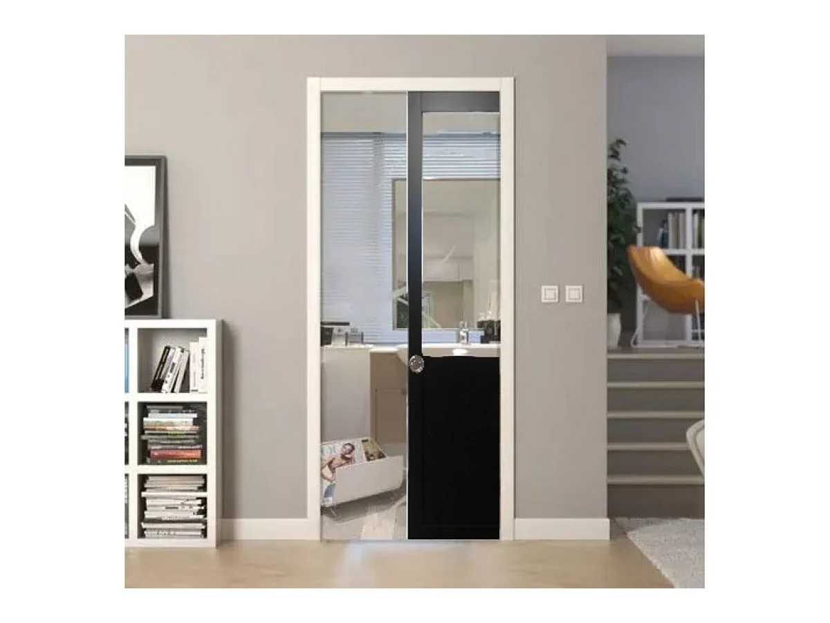 Porte Coulissante Atelier Noir H204 X L93 Sans Meneau + Systeme Galandage Et Kit De Finition Inclus Gd Menuiseries