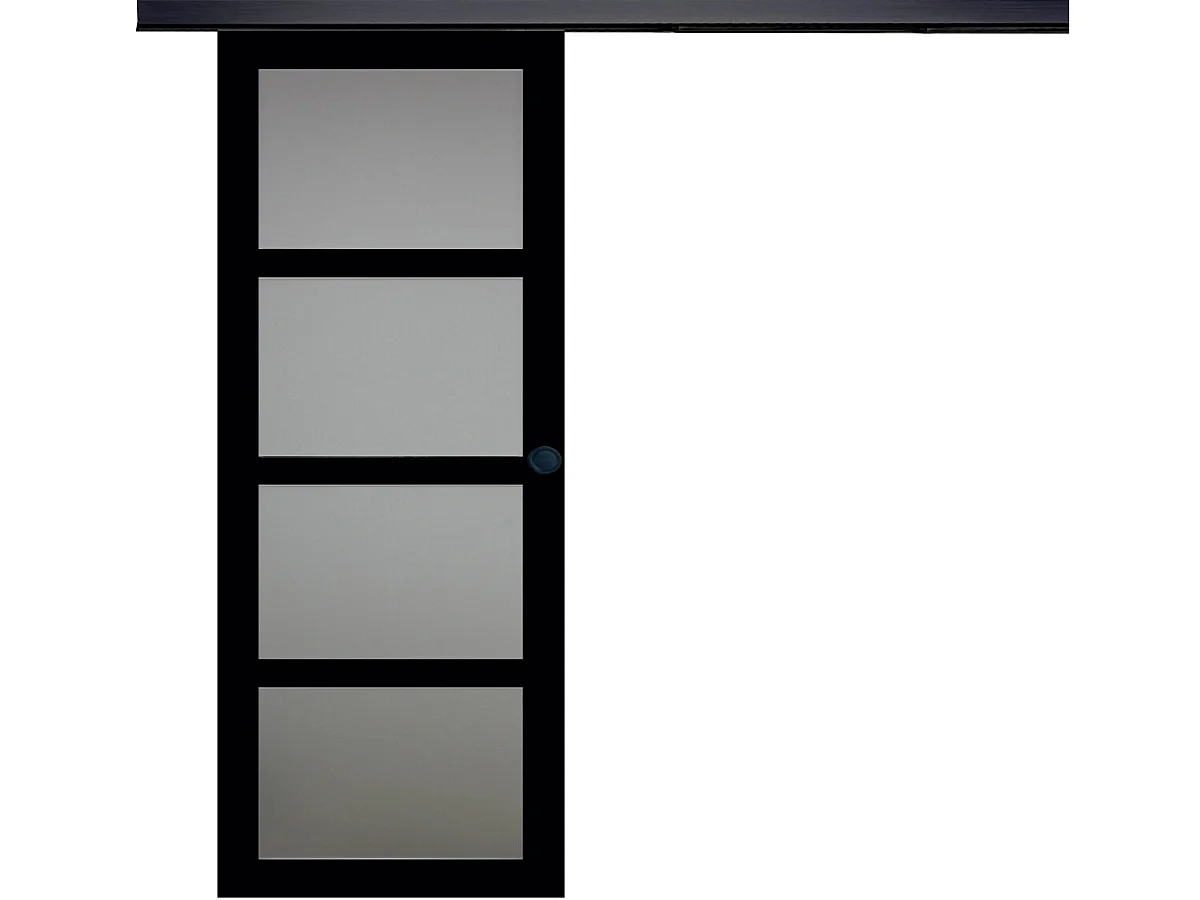 Puerta corrediza de cristal negra Telia Al 204 x An 73 + riel de aluminio negro y 2 carcasas negras