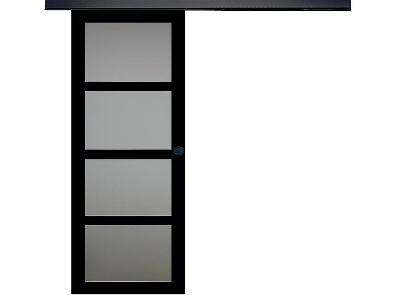 Puerta corrediza de cristal negra Telia Al 204 x An 73 + riel de aluminio negro y 2 carcasas negras