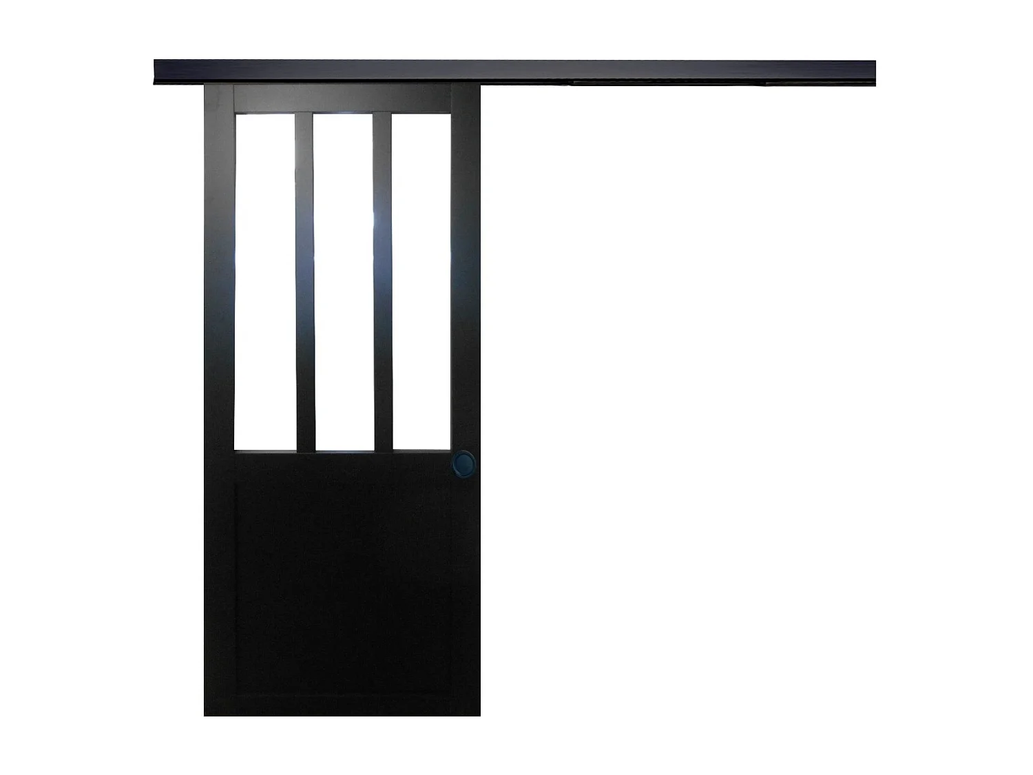 Puerta corredera de taller negra H204 x L83 cm, riel de aluminio con banda negra, conchas negras para GD MENUISERIES