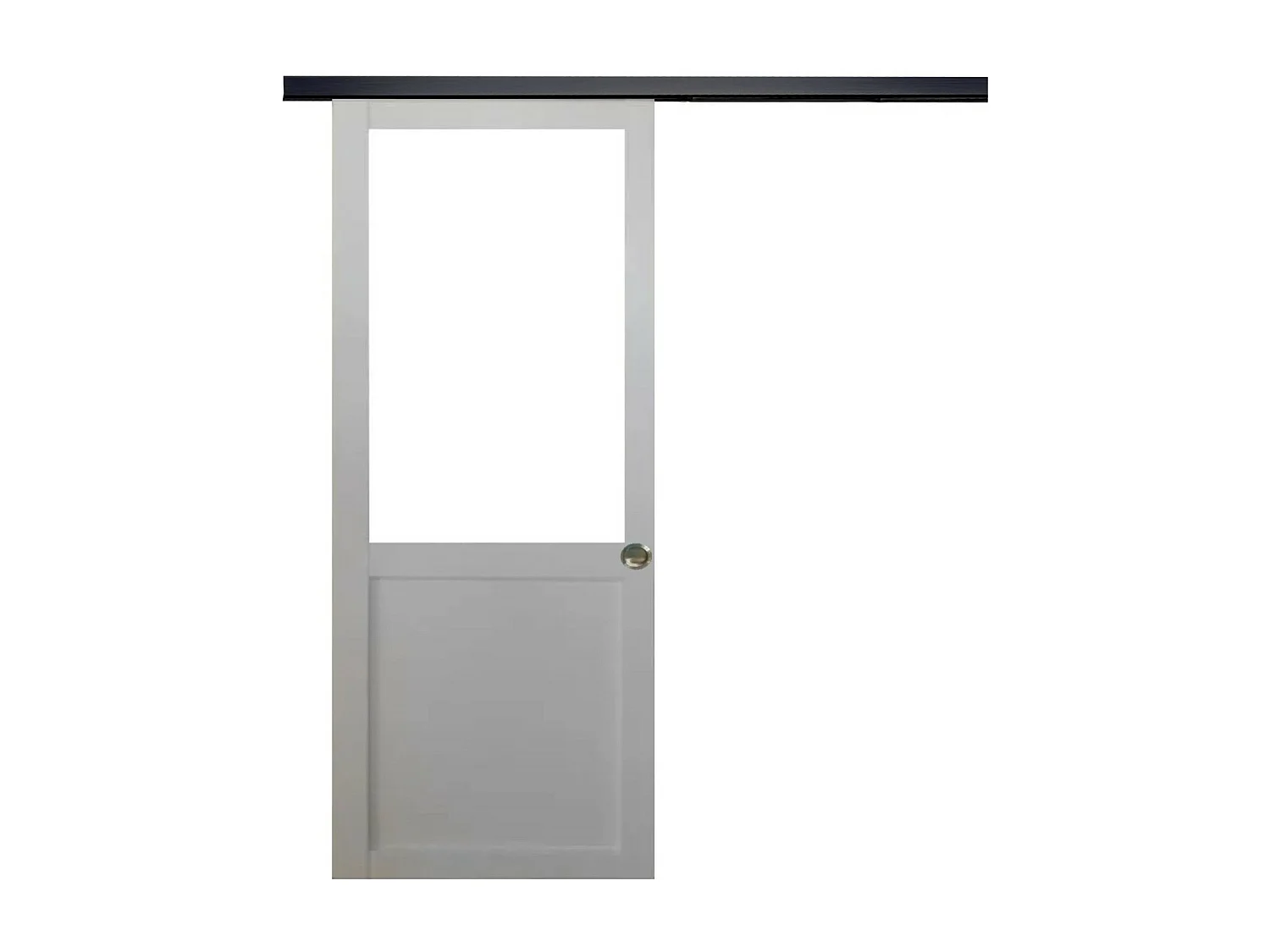 Porta scorrevole officina bianca H204 x L93 senza montante + binario in alluminio nero e 2 gusci