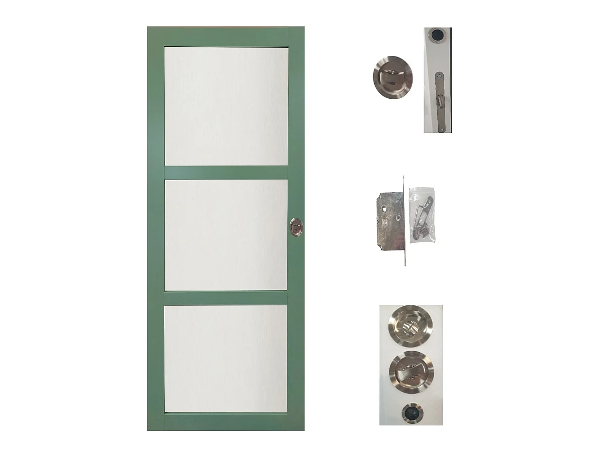 Porte Coulissante Vert Ral 6021 Vitree H204 X L83 + Systeme De Galandage Et Kit De Finition Inclus Gd Menuiseries
