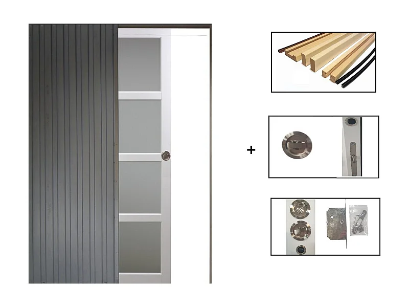 Porte Coulissante Tana Blanc Vitree H204 X L63 + Systeme De Galandage Et Kit Finition Inclus Gd Menuiseries