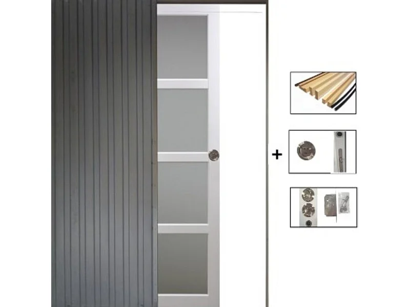 Porte Coulissante Tana Blanc Vitrée H204 X L63, Galandage Et Kit Finition Gd Menuiseries