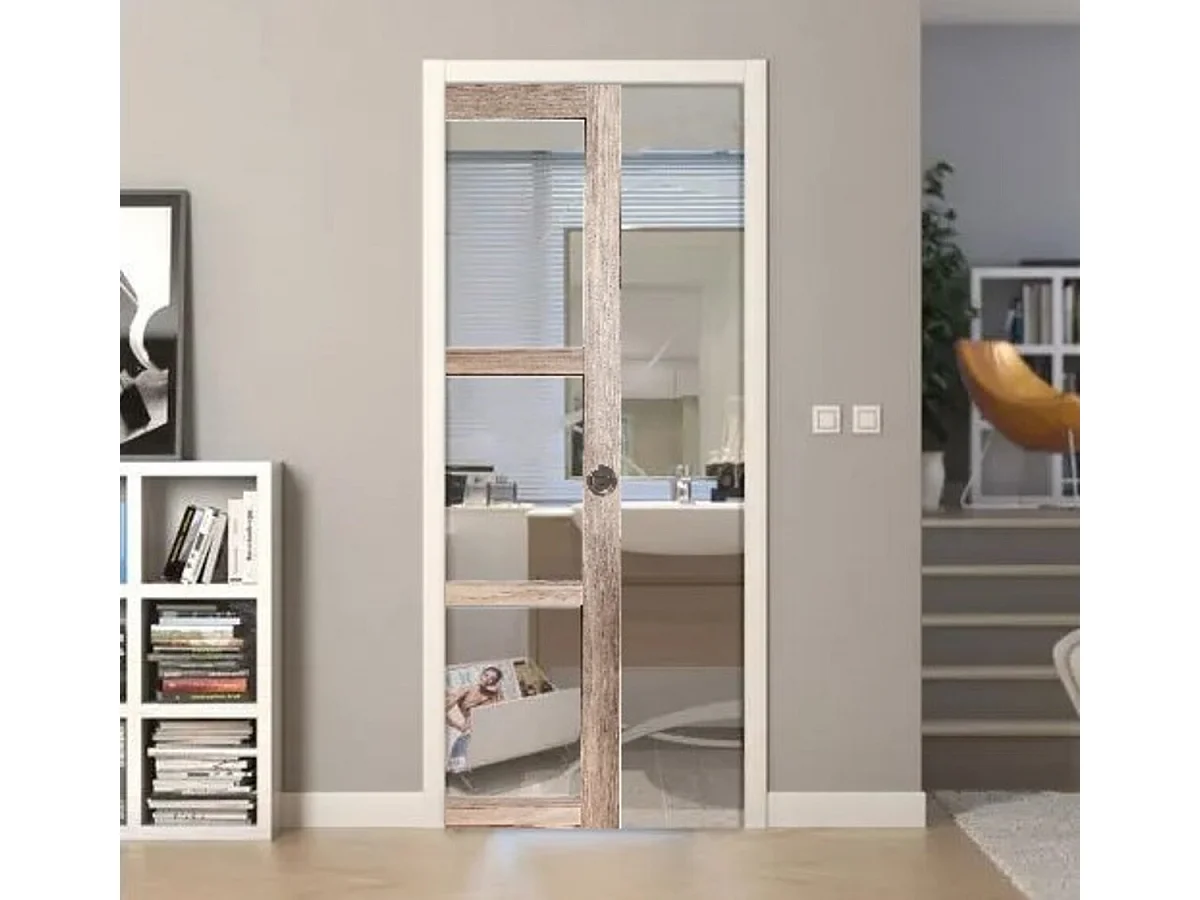 Porte Coulissante Frake Vitrage Transparent H204 X L83 + Systeme De Galandage Et Kit De Finition Inclus Gd Menuiseries