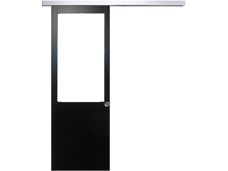 Zwarte werkplaatsschuifdeur H204 x L73 zonder stijl + aluminium rail en 2 schalen