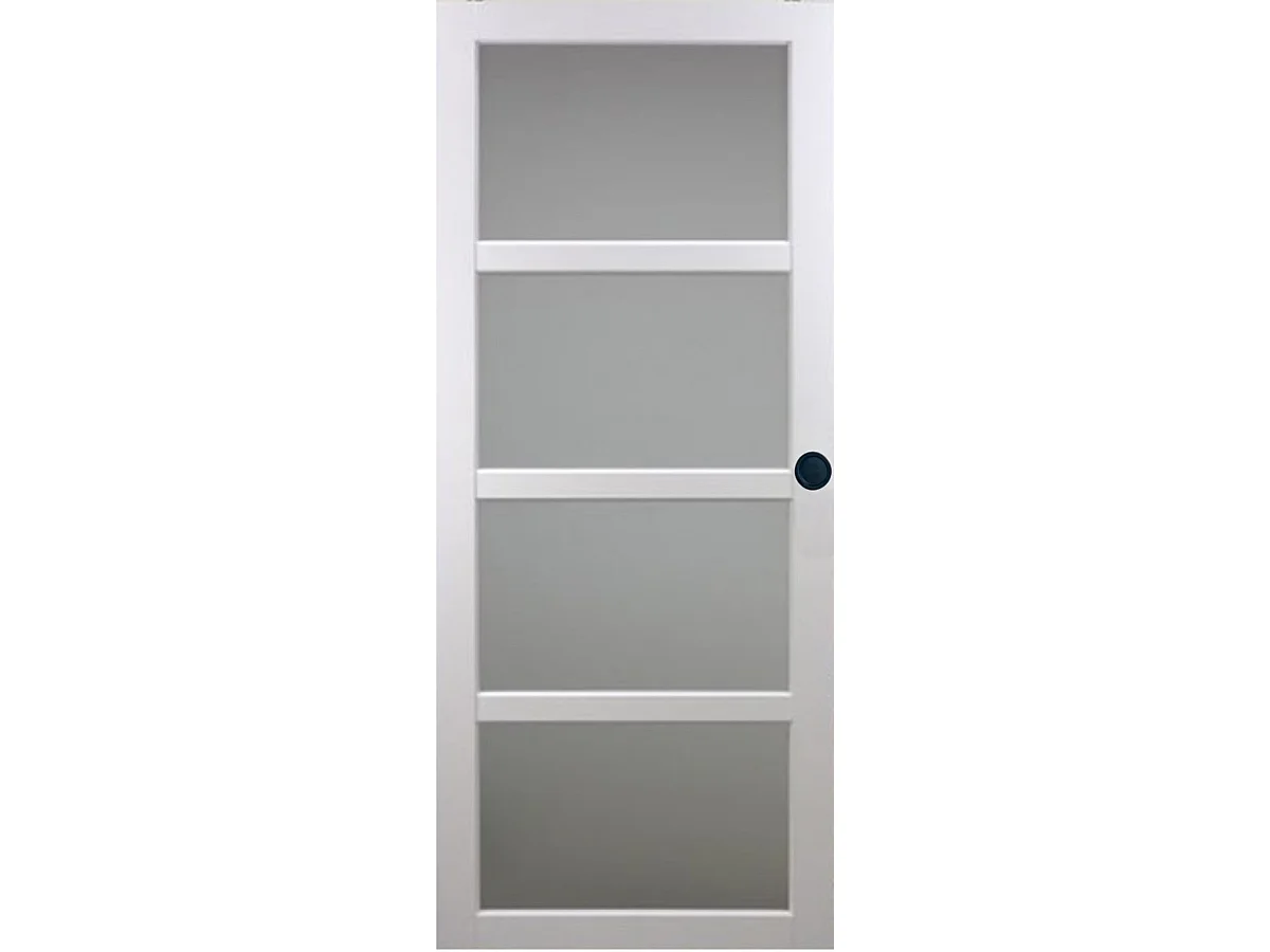 Puerta corrediza de cristal blanca Tana Al 204 x L 93 + riel con ruedas y 2 carcasas negras