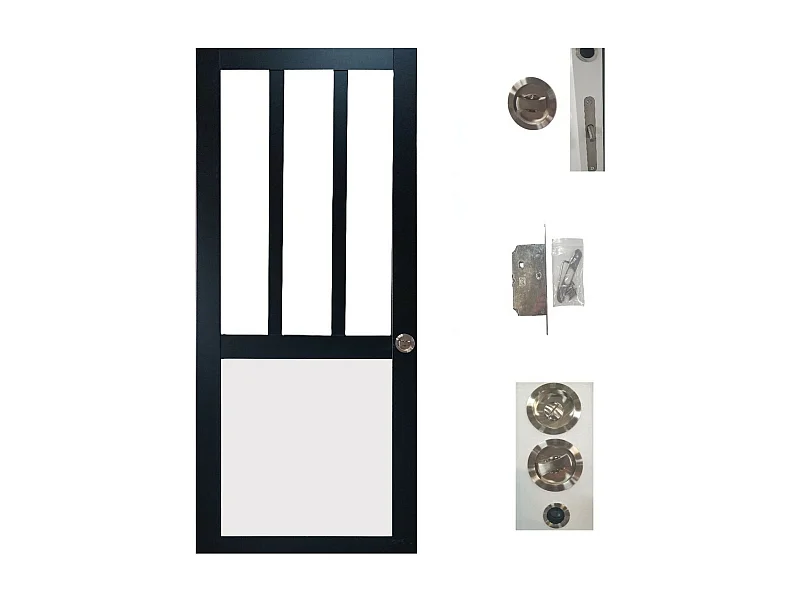 Porte Coulissante Atelier Noir Et Panneau Blanc Vitree H204 X L73 + Serrure A  Condamnation Gd Menuiseries