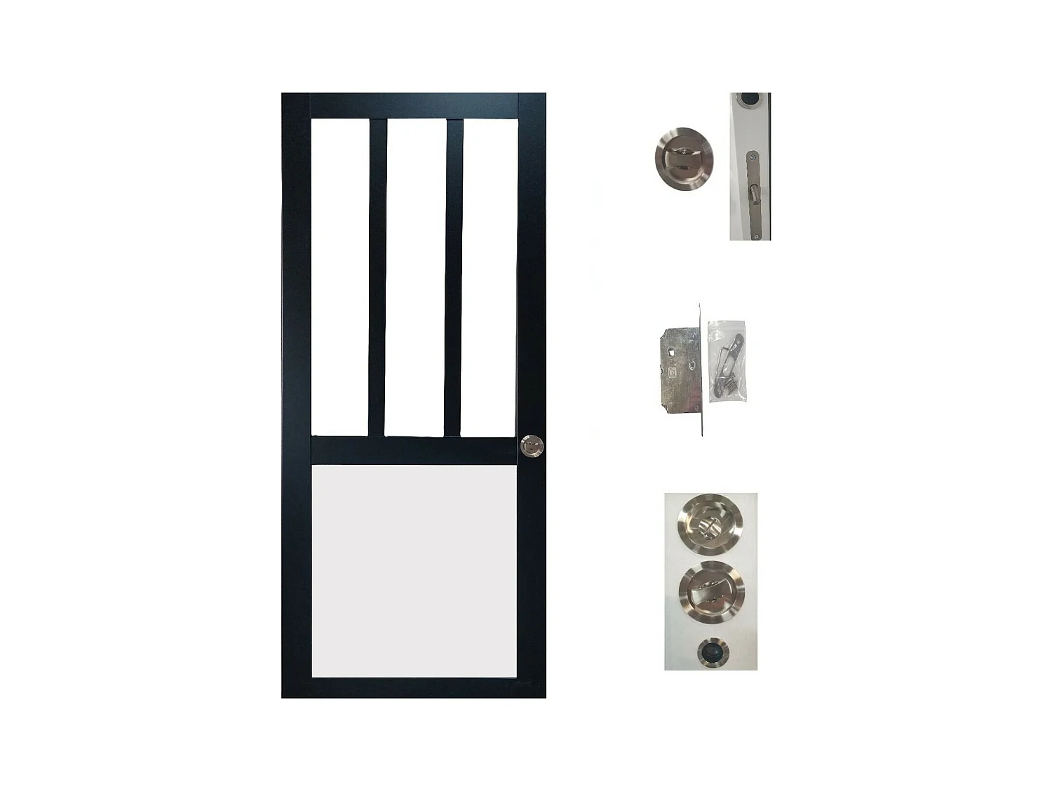 Porte Coulissante Atelier Noir Et Panneau Blanc Vitree H204 X L73 + Serrure A  Condamnation Gd Menuiseries