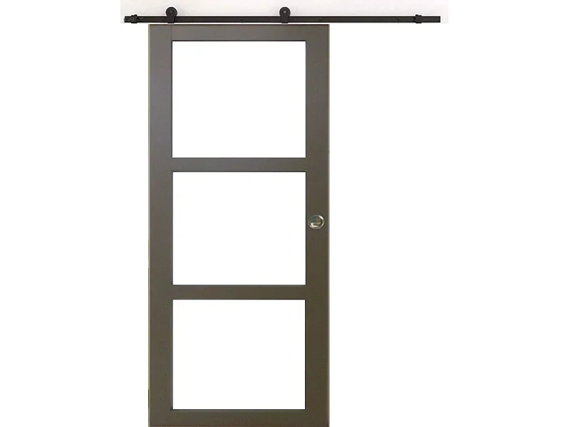 Porta Scorrevole Marrone Ral7006 Vetro Trasparente H204 x L73 + Rulliera + 2 gusci