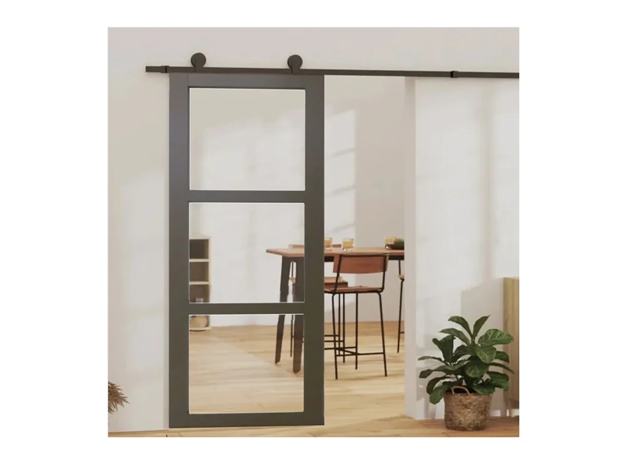 Porta Scorrevole Marrone Ral7006 Vetro Trasparente H204 x L73 + Rulliera + 2 gusci