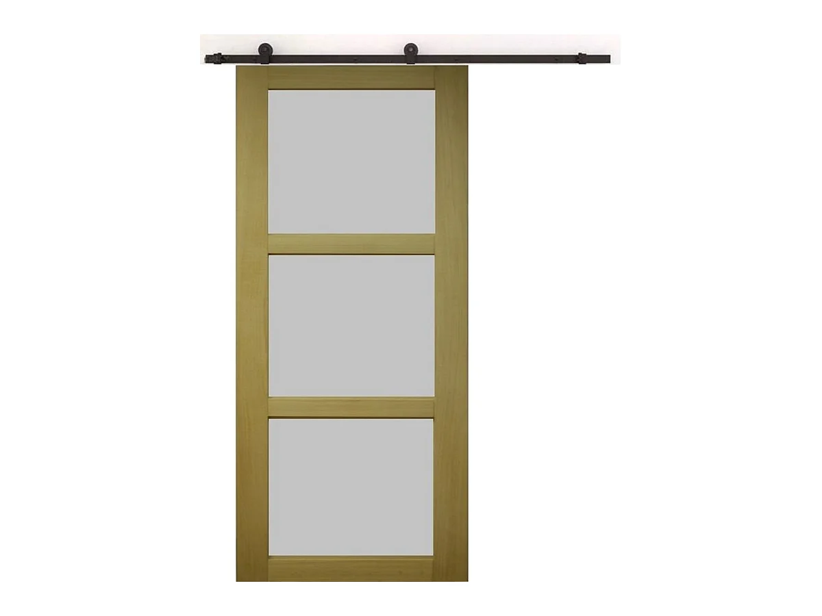 Porte Coulissante Ayous 3 Panneaux Gris Ral 7035 H204 X L73 + Rail A Roulettes Noir Gd Menuiseries