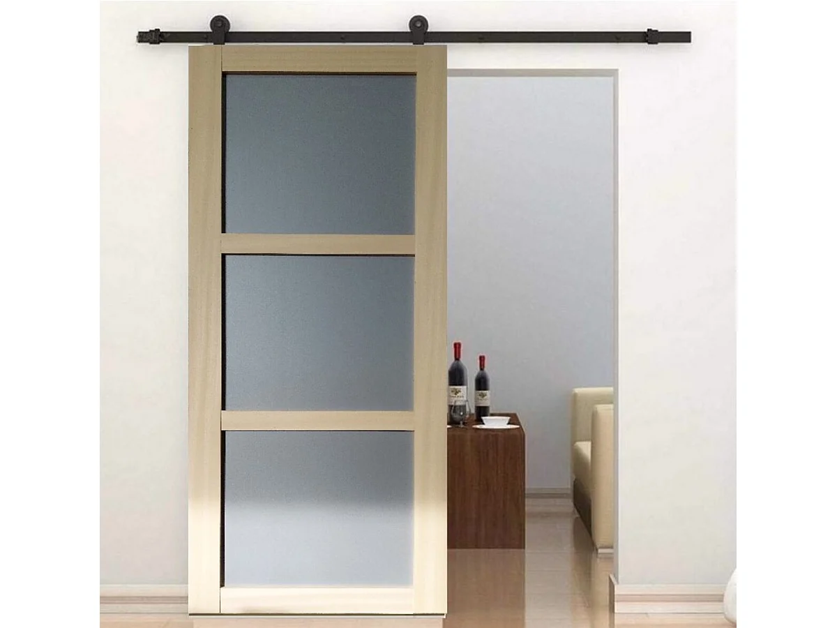 Porte Coulissante Ayous 3 Panneaux Gris Ral 7035 H204 X L73 + Rail A Roulettes Noir Gd Menuiseries