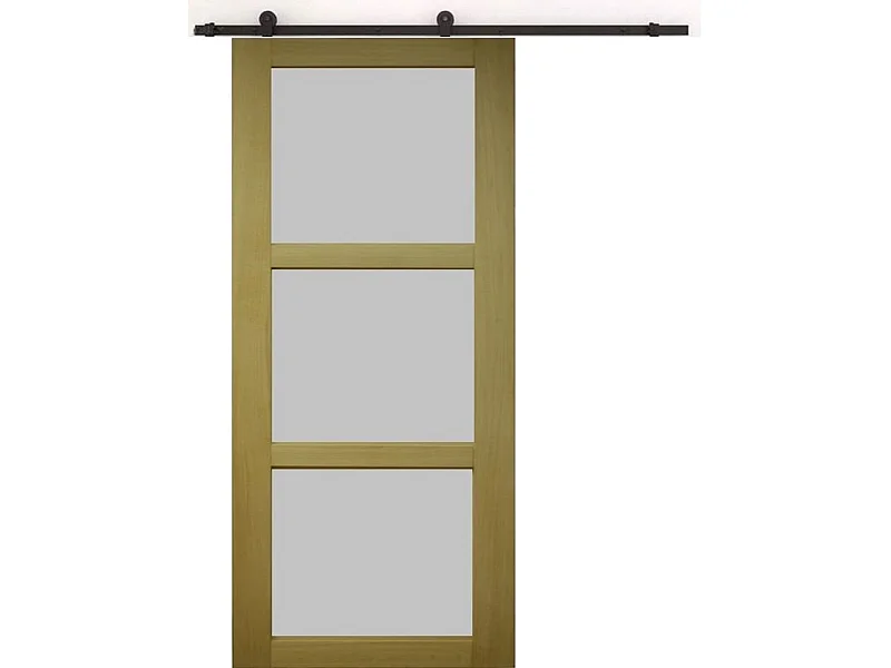 Porte Coulissante Ayous 3 Panneaux Gris Ral 7035 H204 X L73 + Rail A Roulettes Noir Gd Menuiseries