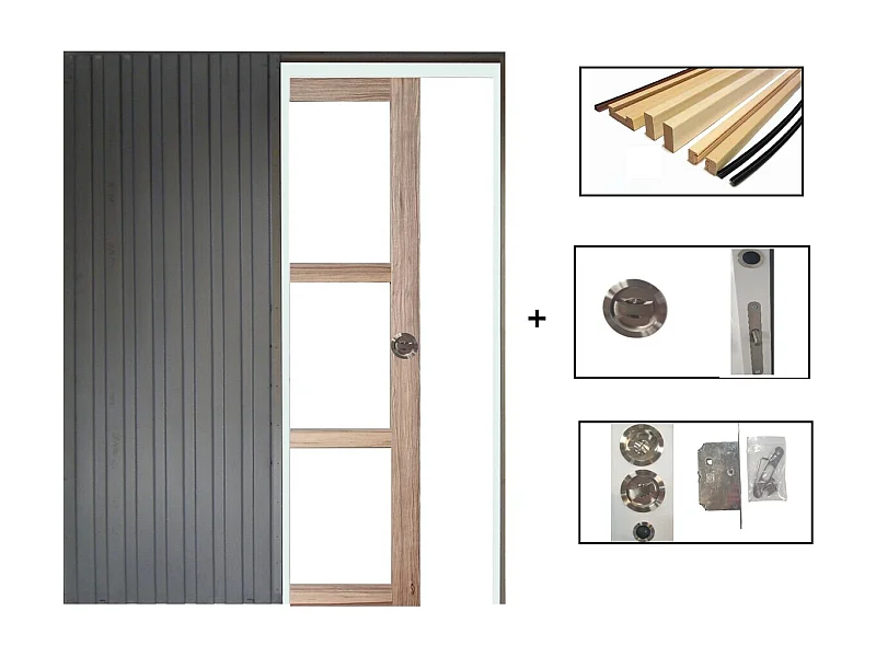 Porte Coulissante Frake Vitrage Transparent H204 X L73 + Systeme De Galandage Et Kit De Finition Inclus Gd Menuiseries