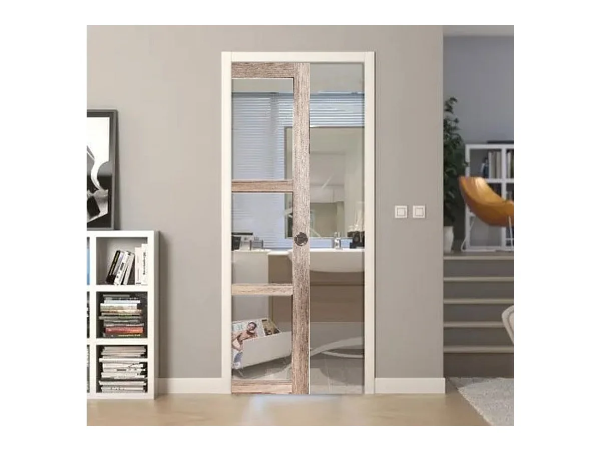 Porte Coulissante Frake Vitrage Transparent H204 X L73 + Systeme De Galandage Et Kit De Finition Inclus Gd Menuiseries