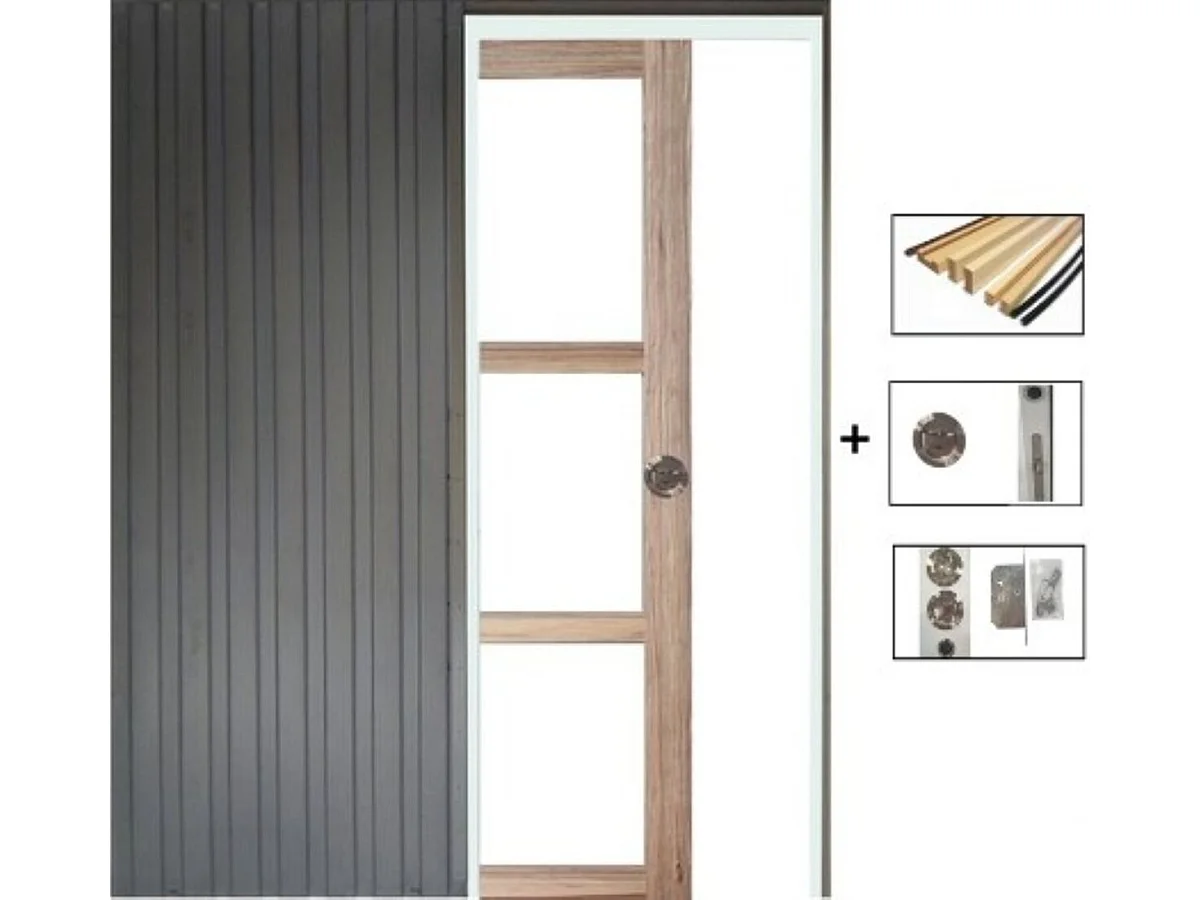 Porte Coulissante Frake Vitrage Transparent H204 X L73 + Systeme De Galandage Et Kit De Finition Inclus Gd Menuiseries