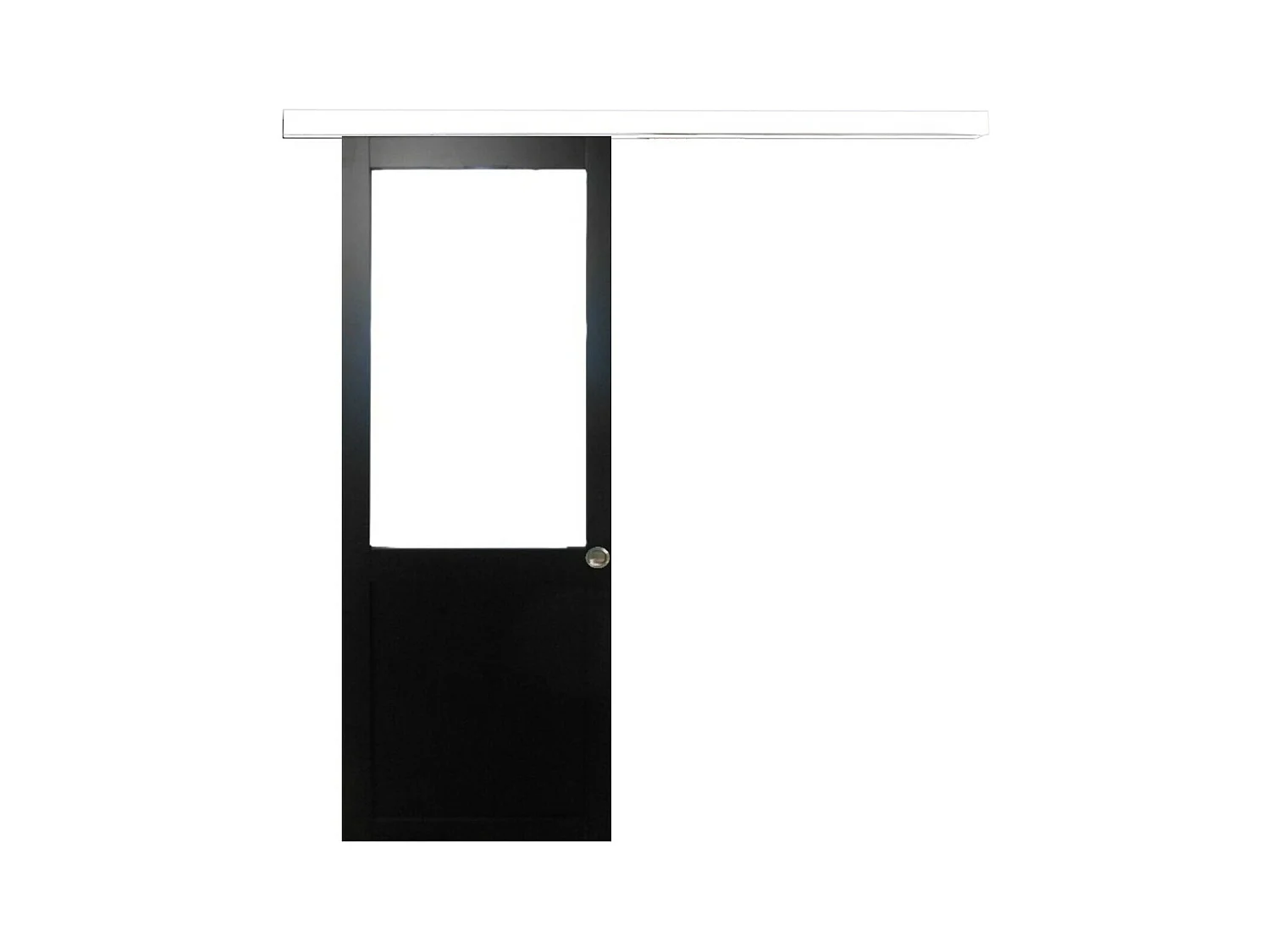 Porte Coulissante Atelier Noir Sans Meneau H204 X L93  + Rail Alu Bandeau Blanc Et Coquilles Gd Menuiseries