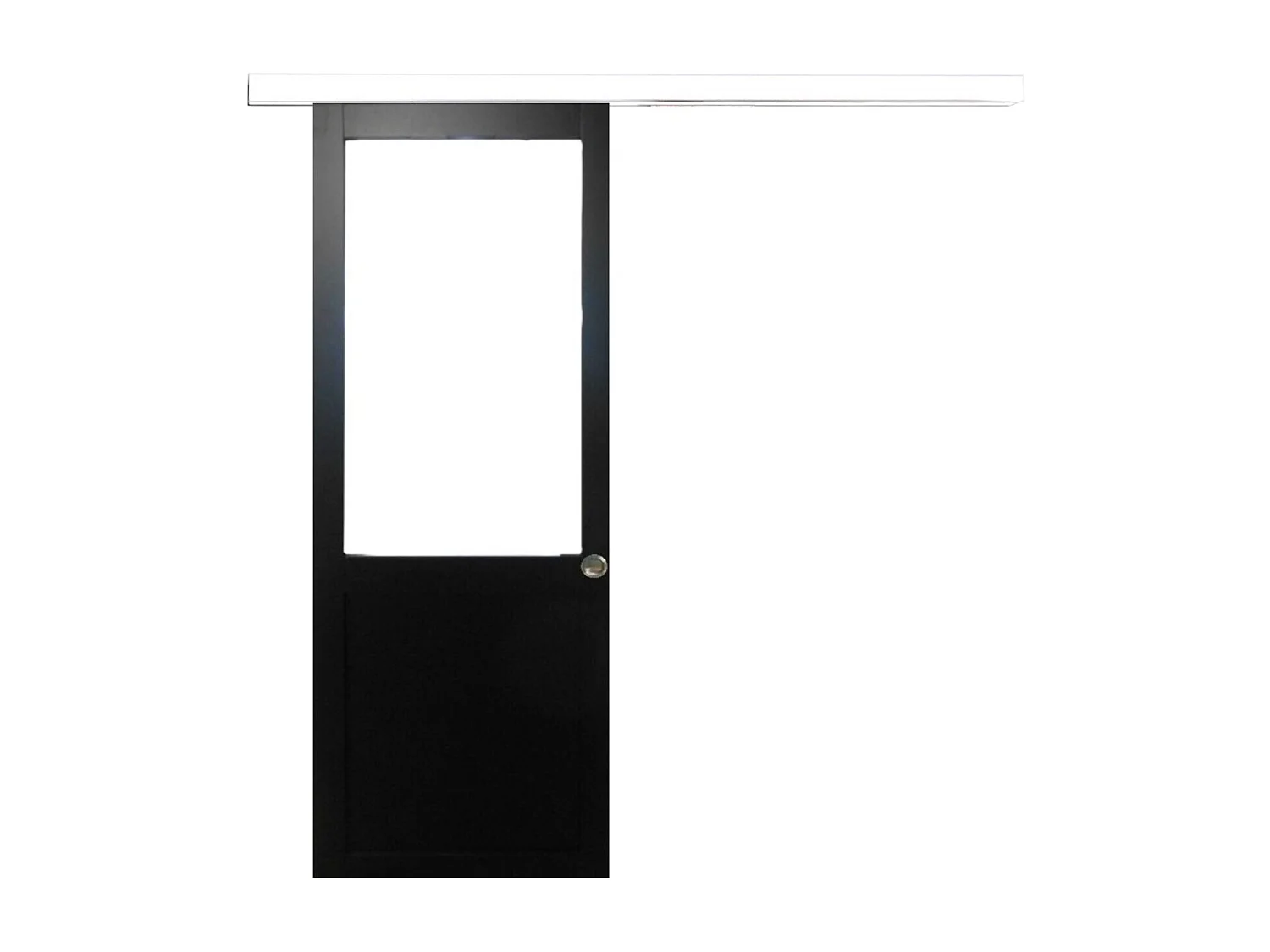 Porta scorrevole da officina nera senza montante H204 x L93 cm, binario in alluminio con fascia bianca, conchiglie Gd Menuiseries
