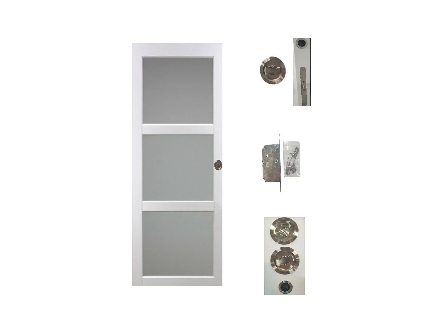 Porte Coulissante Kenya Blanc Vitree H204 X L83 + Serrure A  Condamnation Gd Menuiseries
