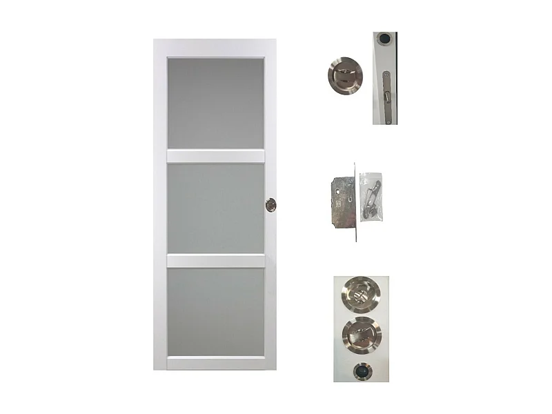 Porte Coulissante Kenya Blanc Vitree H204 X L83 + Serrure A  Condamnation Gd Menuiseries