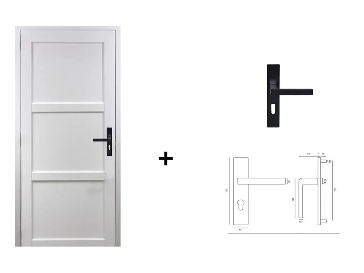 Gd Menuiseries Korya Wit Deurblok 3 Panelen H204 X L73 Linker Duwzijpaneel + Handgreep