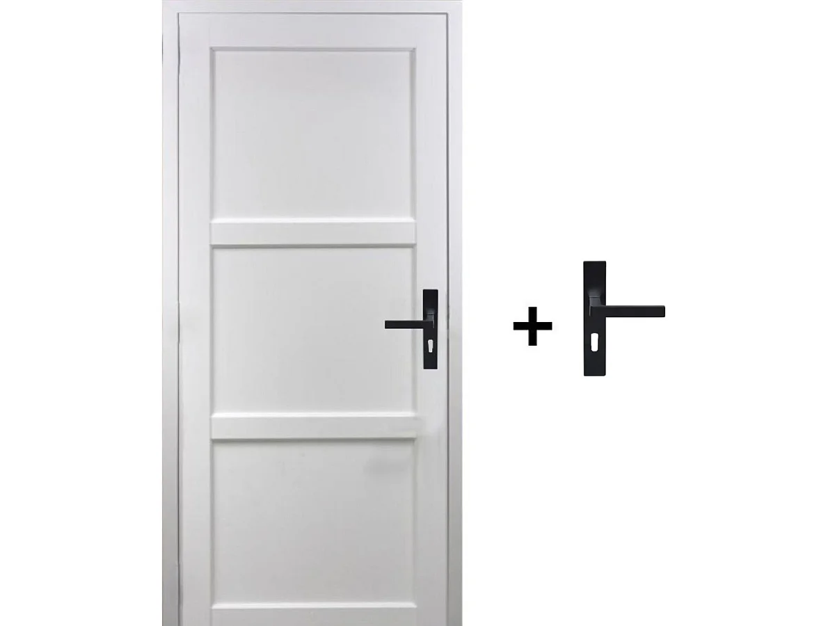 Bloc Porte Korya Blanc 3 Panneaux H204 X L73 Poussant Gauche Cotes Tableau +poignee Gd Menuiseries