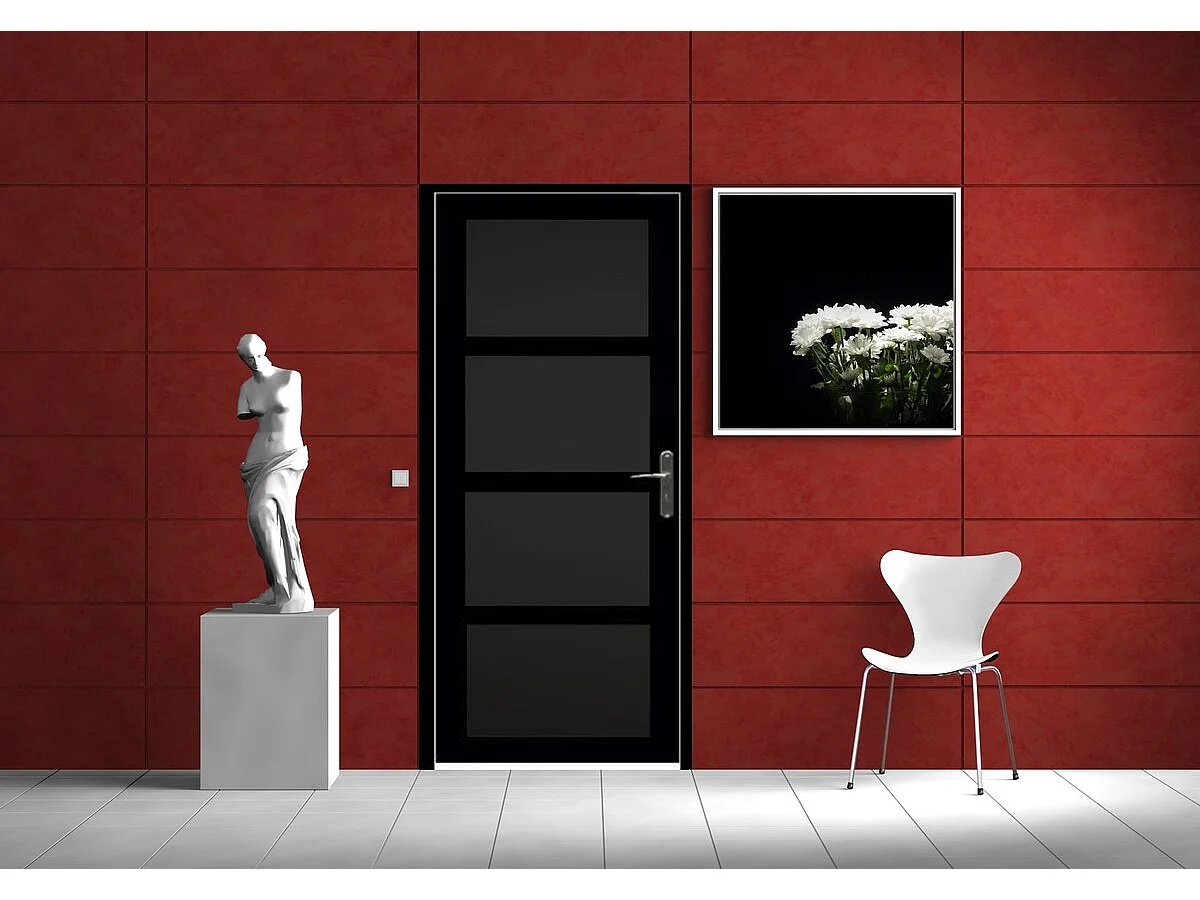 Bloc Porte  Telia Noir 4 Panneaux H204 X L73 Poussant Gauche Cotes Tableau +poignee Gd Menuiseries