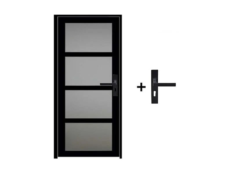 Gd Menuiseries Telia Zwart Glazen Deurblok H204 X L73 Linker Zijpaneel + Handgreep