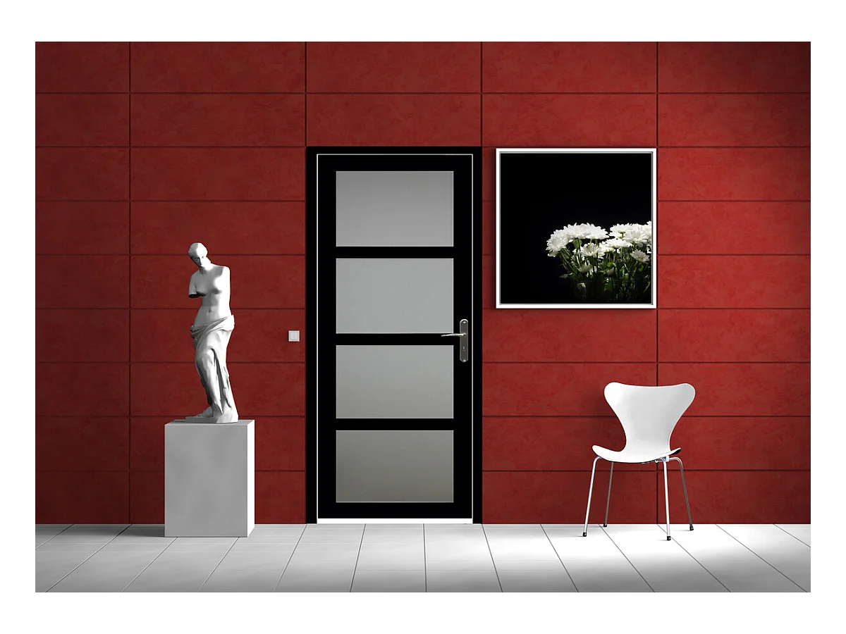 Gd Menuiseries Telia Zwart Glazen Deurblok H204 X L73 Linker Zijpaneel + Handgreep