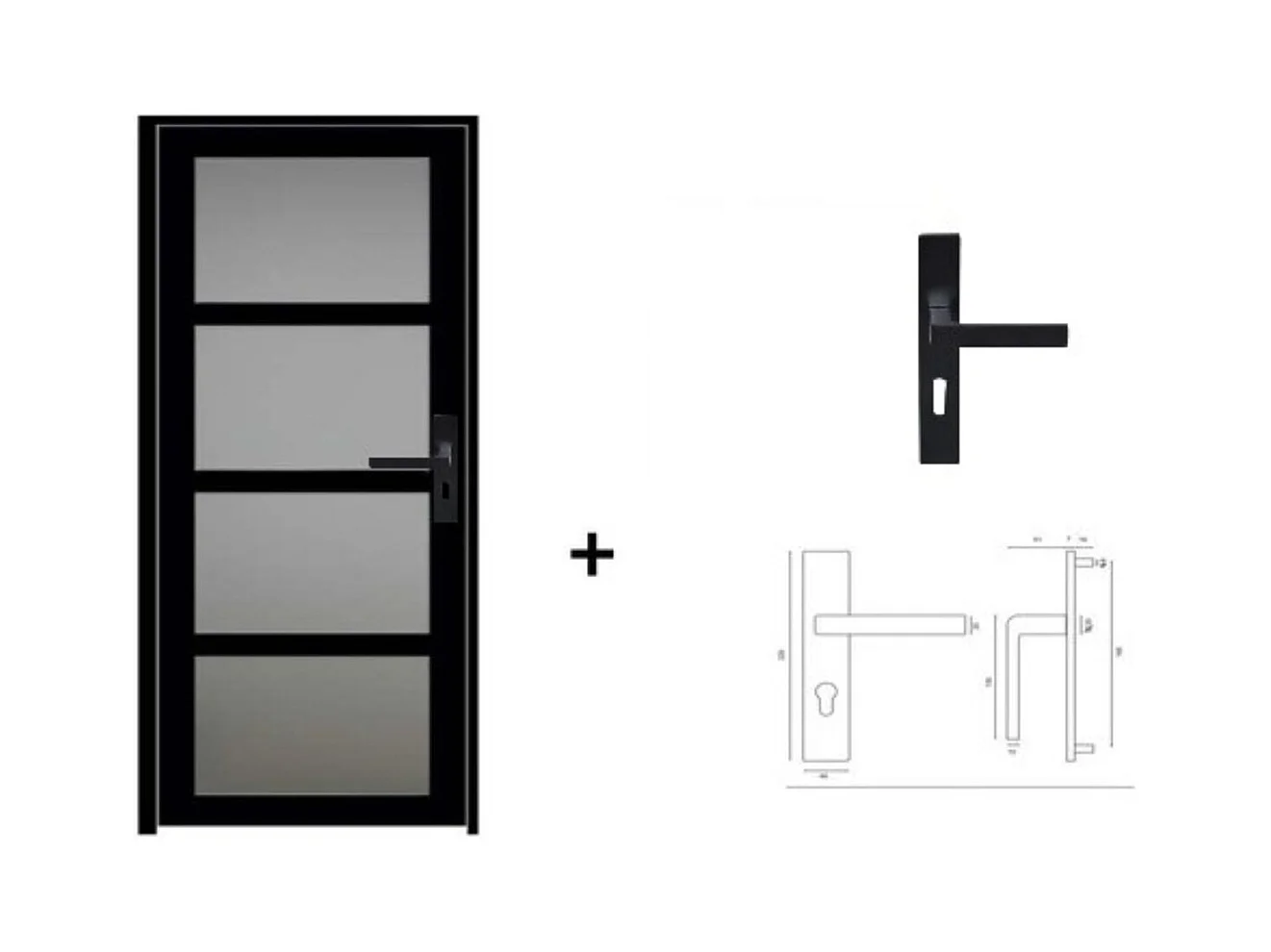 Bloc Porte Telia Noir Vitree H204 X L73 Poussant Gauche Cotes Tableau +poignee Gd Menuiseries
