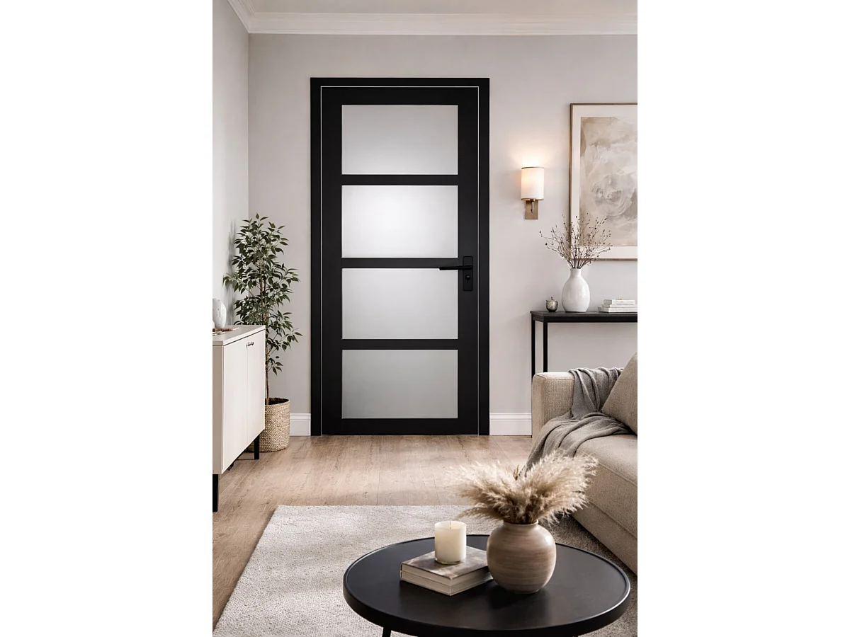 Bloc Porte Telia Noir Vitrée H204 X L73 Côte Tableau P.gauche,poignee Gd Menuiseries