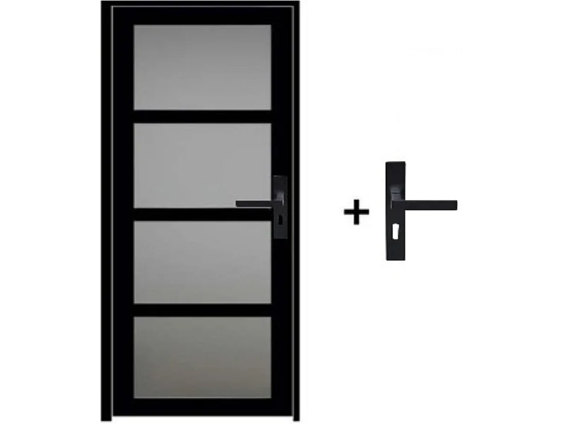 Bloc Porte Telia Noir Vitree H204 X L73 Poussant Gauche Cotes Tableau +poignee Gd Menuiseries