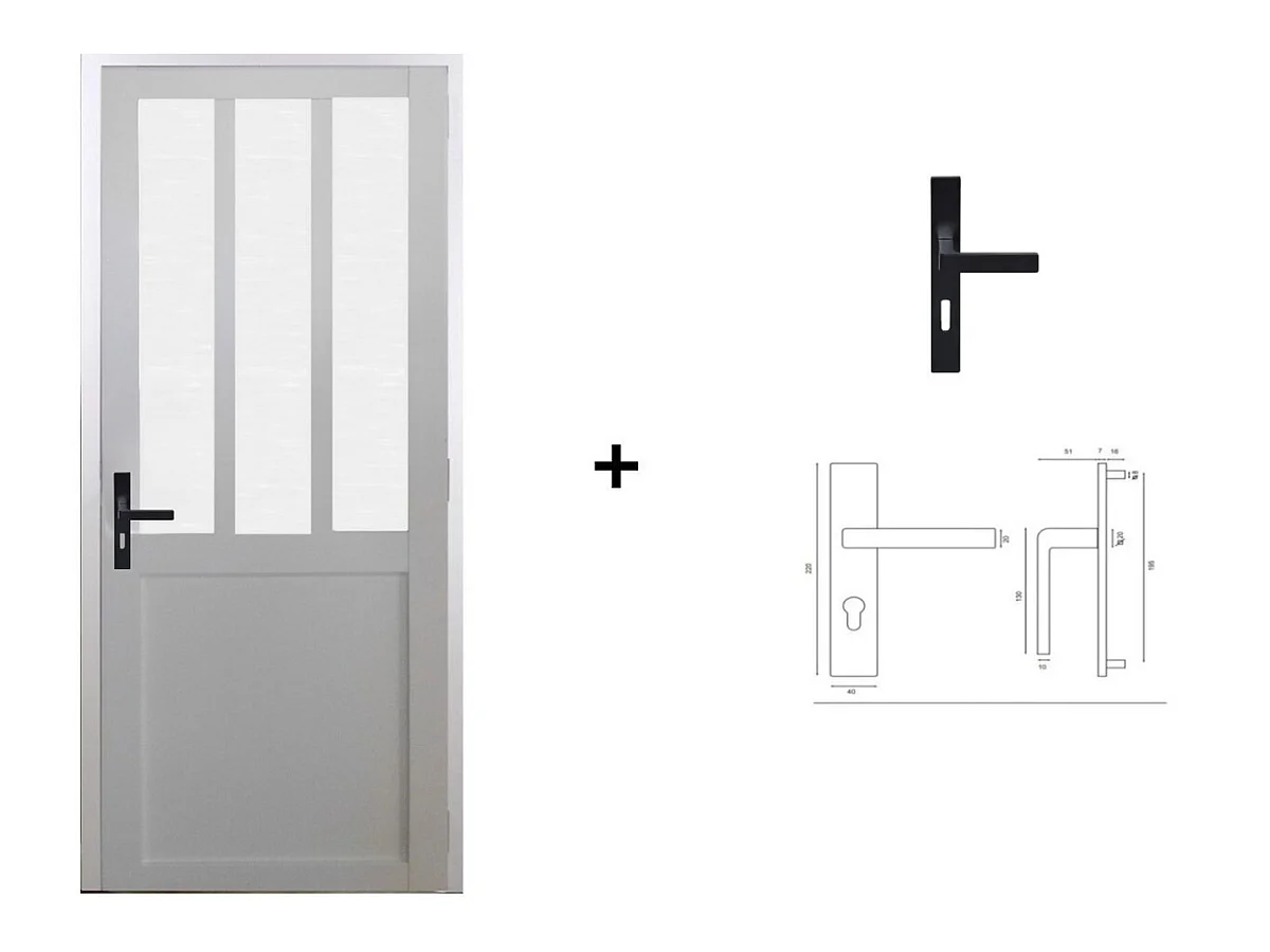 Bloc Porte Atelier Blanc Vitre Depoli H204 X L83 Poussant Droite Cotes Tableau +poignee Gd Menuiseries