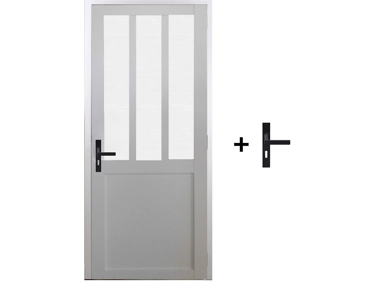 Blocco porta officina BIANCO vetro satinato H204 x L83 spingendo a destra Dimensioni tavolo + maniglia