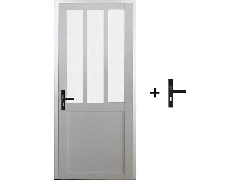 Bloque de puerta de taller BLANCO vidrio esmerilado H204 x L83 Empujando hacia la derecha Dimensiones Mesa + manija