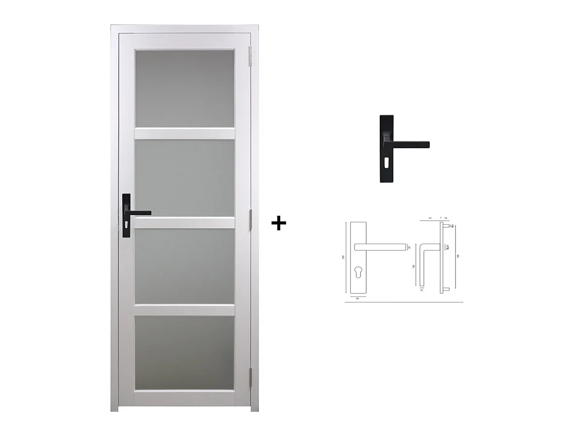 Bloc Porte Tana Vitree Blanc H204 X L83 Poussant Gauche Cotes Tableau + Poignee Gd Menuiseries
